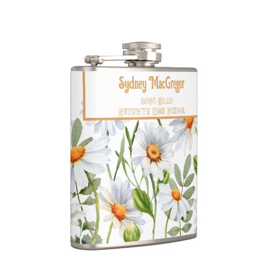 Witte Flask met Wrap Around Daisy Border Heupfles (Rechts)