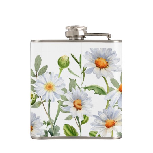 Witte Flask met Wrap Around Daisy Border Heupfles (Achterkant)