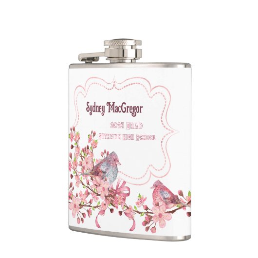 Witte Flask met Wrap Around Vogels Appelbloesems Heupfles (Links)