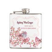 Witte Flask met Wrap Around Vogels Appelbloesems Heupfles (Voorkant)