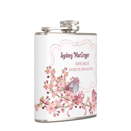 Witte Flask met Wrap Around Vogels Appelbloesems Heupfles (Rechts)