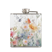 Witte fles met bloemrand rondom heupfles (Achterkant)