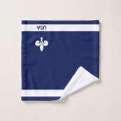 Witte Fleur de Lis op marineblauw Bad Handdoek (Wasdoekje)