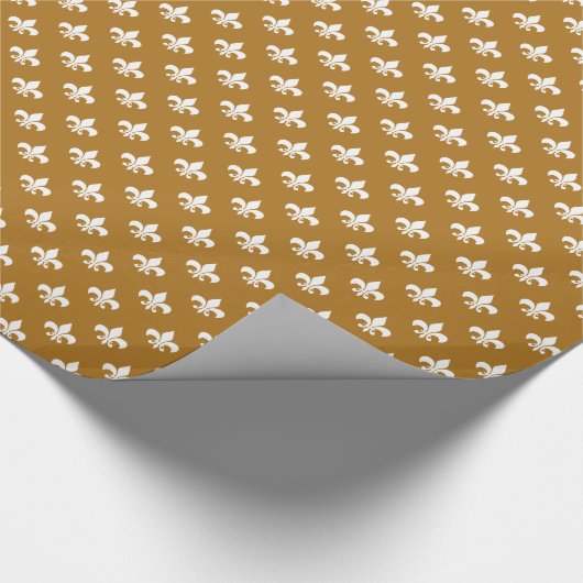Witte Fleur-de-lis op Matte Gold Cadeaupapier (Hoek)