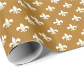 Witte Fleur-de-lis op Matte Gold Cadeaupapier (Rol Hoek)
