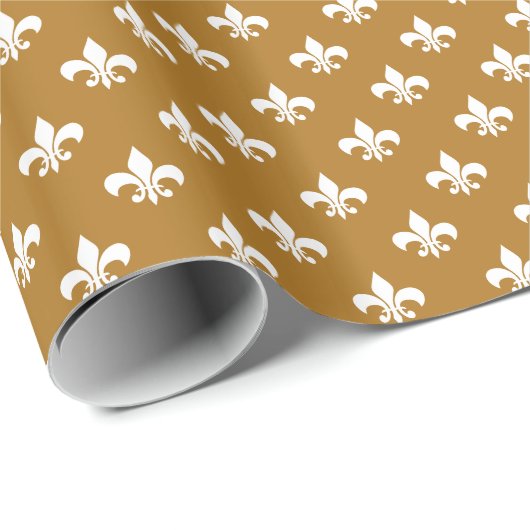 Witte Fleur-de-lis op Matte Gold Cadeaupapier (Rol Hoek)