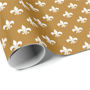 Witte Fleur-de-lis op matte goud Cadeaupapier