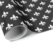 Witte Fleur-de-lis op zwart Cadeaupapier (Rol Hoek)