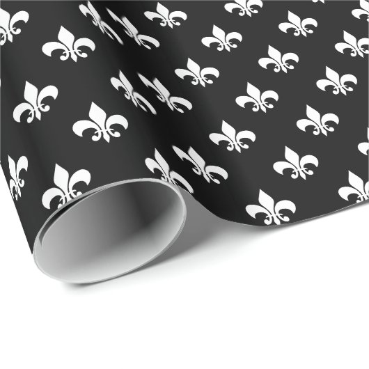 Witte Fleur-de-lis op zwart Cadeaupapier (Rol Hoek)