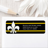 Witte Fleur de Lis op zwart met gouden strepen Etiket (Insitu)