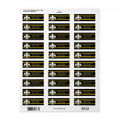 Witte Fleur de Lis op zwart met gouden strepen Etiket (Full Sheet)