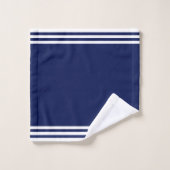 Witte Fleur-de-Lis & Strepen op Navy Blauwe Bad Ha Handdoek (Wasdoekje)