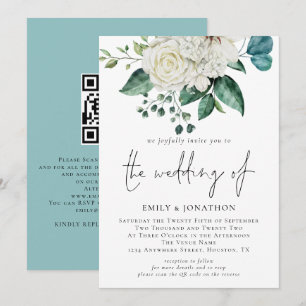 Witte flora Eucalyptus QR Code Weddenschap Kaart