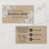 Witte flora op kraft Homemade zeep en kaars Visitekaartje (Voorkant / Achterkant)