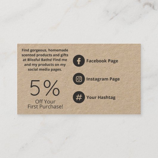 Witte flora op kraft Homemade zeep en kaars Visitekaartje (Achterkant)