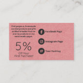 Witte flora op roze Homemade zeep en kaars Visitekaartje (Achterkant)