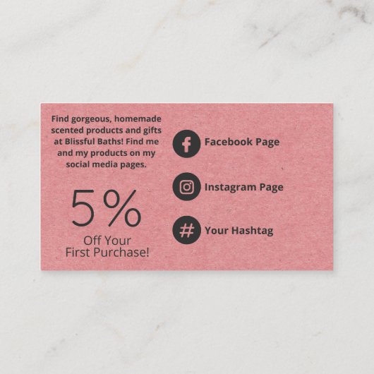 Witte flora op roze Homemade zeep en kaars Visitekaartje (Achterkant)