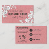 Witte flora op roze Homemade zeep en kaars Visitekaartje (Voorkant / Achterkant)