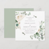 Witte Floral Botanische Square Weddenschap Kaart (Voorkant / Achterkant)