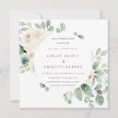 Witte Floral Botanische Square Weddenschap Kaart (Voorkant)