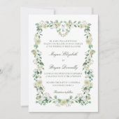 Witte Floral Crest & Monogram Elegante bruiloft Kaart (Voorkant)