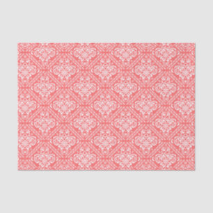 Witte Floral Damascus en Coral-Red Background Tissuepapier
