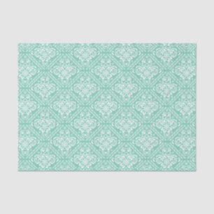 Witte Floral Damascus & Mint-Green Background Tissuepapier