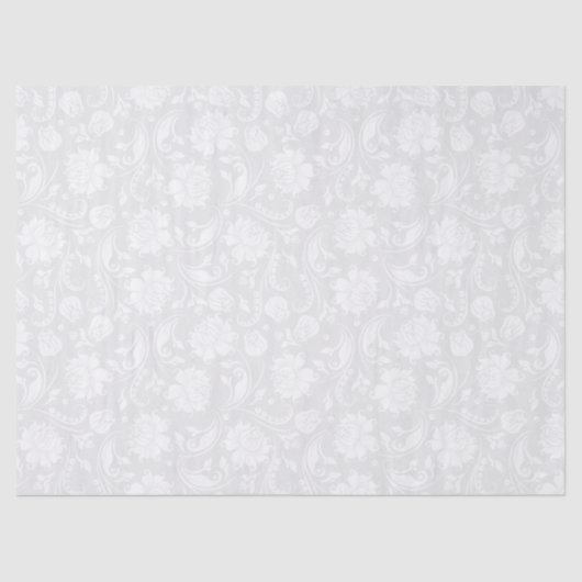 Witte Floral Damascus op lichte grijze achtergrond Tissuepapier (Voorkant)