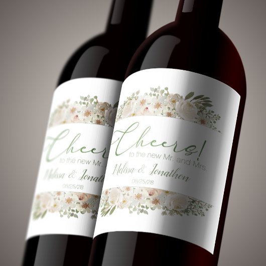 Witte Floral Elegant Romantic Wedding Wine Label Wijn Etiket