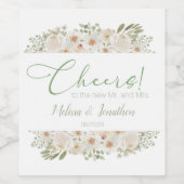 Witte Floral Elegant Romantic Wedding Wine Label Wijn Etiket (Enkel label)