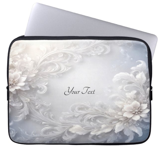 Witte Floral Flourish laptophoes Laptop Sleeve (Voorkant)