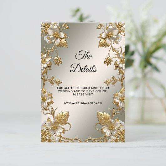 Witte Floral Goud  Detail Behuizing Kaart (Staand voorkant)