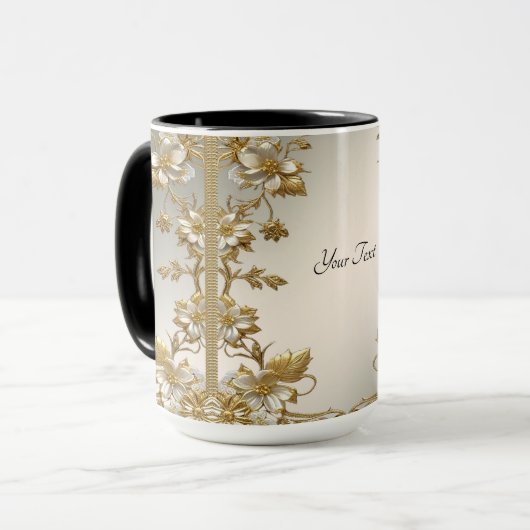 Witte Floral Goud  Mok (Voorkant links)