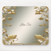 Witte Floral Goud  Mousepad Muismat (Voorkant)