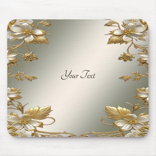 Witte Floral Goud  Mousepad Muismat (Voorkant)