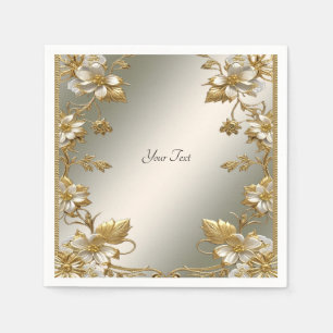 Witte Floral Goud  servetten