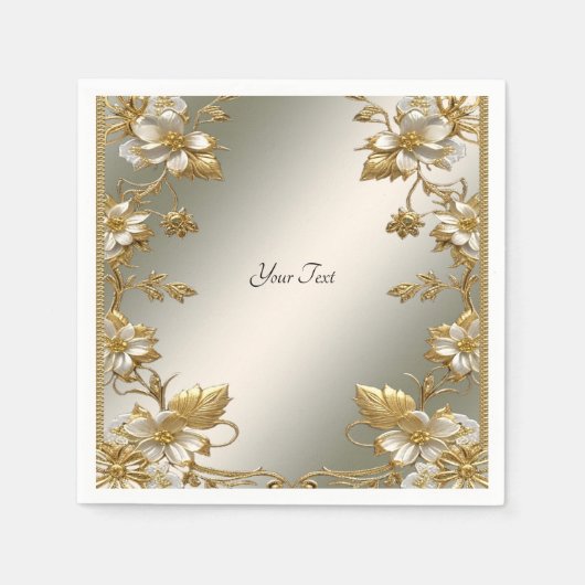 Witte Floral Goud  servetten (Voorkant)