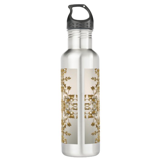 Witte Floral Goud Waterfles Waterfles (Achterkant)