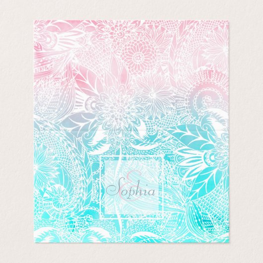 witte floral mandala waterverf ontwerp visitekaartje (Buitenkant ongevouwen)