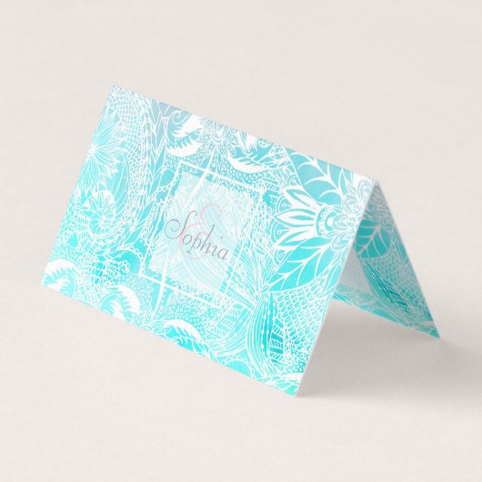 witte floral mandala waterverf ontwerp visitekaartje (Voorkant)