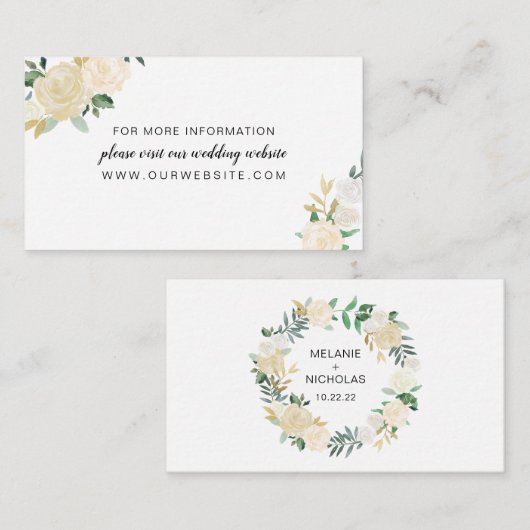 Witte Floral met bruidswebsite of informatiekaart Informatiekaartje (Voorkant / Achterkant)