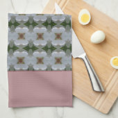 Witte Floral met roze roze en Bourgogne Theedoek (Quarter Fold)