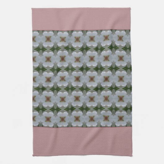 Witte Floral met roze roze en Bourgogne Theedoek (Verticaal)