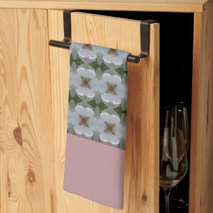 Witte Floral met roze roze en Bourgogne Theedoek