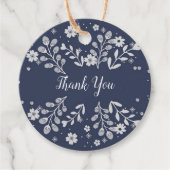 Witte Floral op blauw Bedankjes Labels (Voorkant)