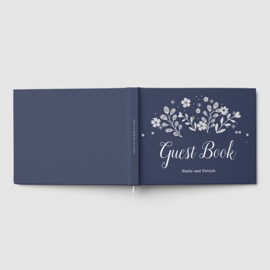Witte Floral op blauw Gastenboek (Volledig)