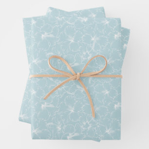 Witte Floral op blauw Inpakpapier Vel