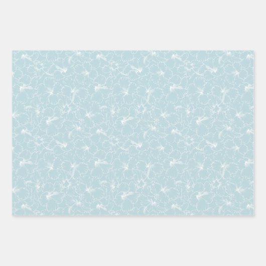 Witte Floral op blauw Inpakpapier Vel (Voorkant)