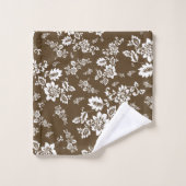 Witte Floral op Choco Brown achtergrond Bad Handdoek (Wasdoekje)