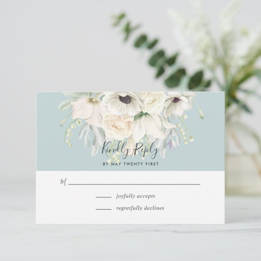 Witte  Floral RSVP-kaart RSVP Kaartje (Staand voorkant)